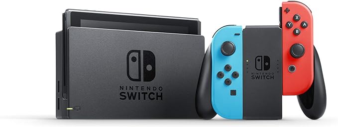 The Nintendo Switch and Dock connects the system to the TV and lets you play with your family and friends  Switch with Neon Blue and Neon Red Joy‑Con
