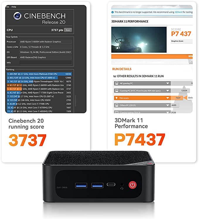 Beelink SER6 Versatile Mini PC, AMD Ryzen 5 6600H(up to 4.5GHz) 6C/12T, Mini Computer 16GB DDR5 RAM 500GB NVME SSD, Mini Desktop Computer 4K@60Hz Triple Display/WiFi6/BT5.2 for Gaming/Home/Office