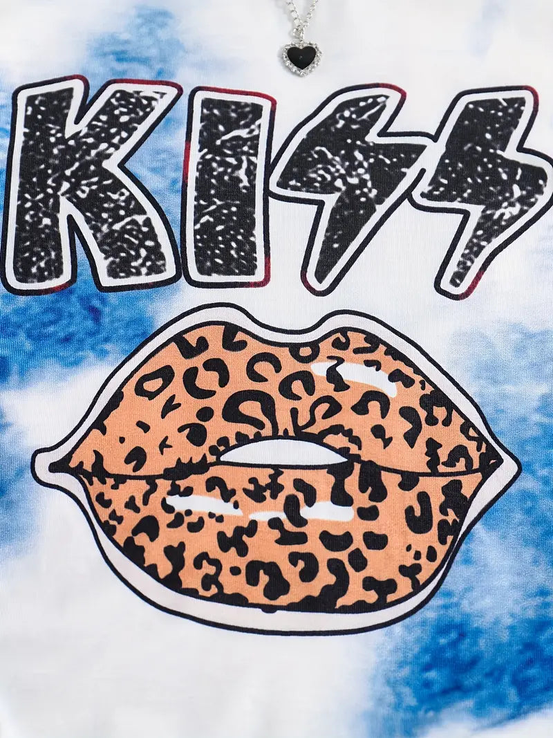 Leopard Lips T-Shirts Summer Short Sleeve Crewneck Casual Funny Graphic Tees Tops