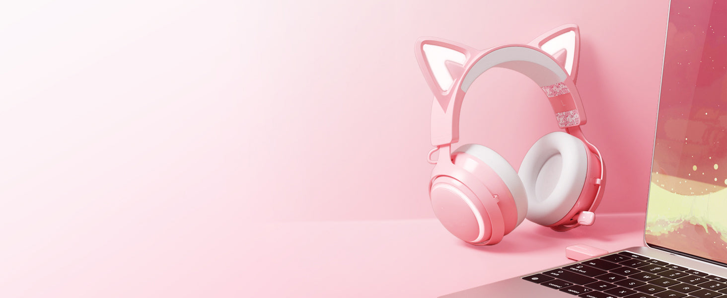 Pink Cat Ear Headset Wireless Gaming Headsets