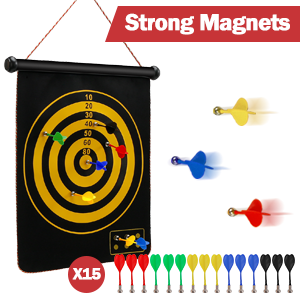 portable travel. The board game comes with a beautifully printed rectangular box with a high-quality dartboard and 15 darts in five different colors. Magnetic Dart Board for Kids and Adults,