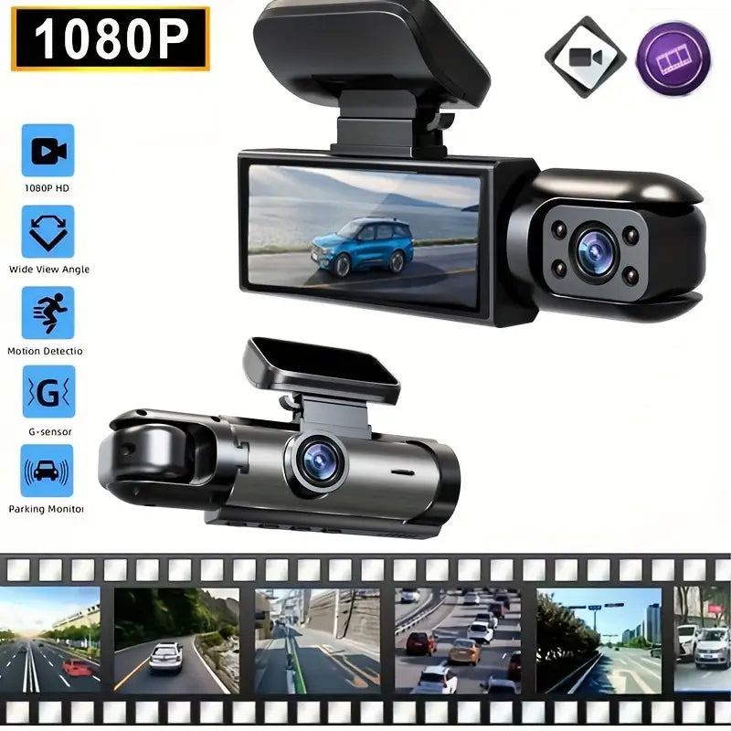 IR Night Vision, Loop Recording, Wide Angle Car DVR Camera With 3.16 Inch IPS Screen, Dual Lens Car Dashboard Video Cam -  Front And Inside, Car Camera
