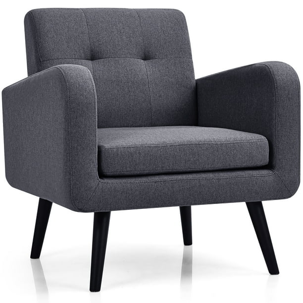 Century Accent Chair Fabric Arm Chair Single Sofa w/Rubber Wood Legs Grey