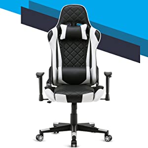 Gaming Chair, High-Back Gaming Chair, Executive Swivel Rolling Chair Headrest and Lumbar Support back