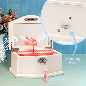 This wind-up musical box features a beautiful ballerina in front of a large mirror that spins to the tune of Swan Lake. Jewelry Organizer and Swan Lake Wind-Up Music Box for Girls and Teens,