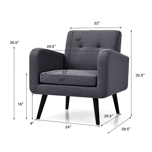 Century Accent Chair Fabric Arm Chair Single Sofa w/Rubber Wood Legs Grey