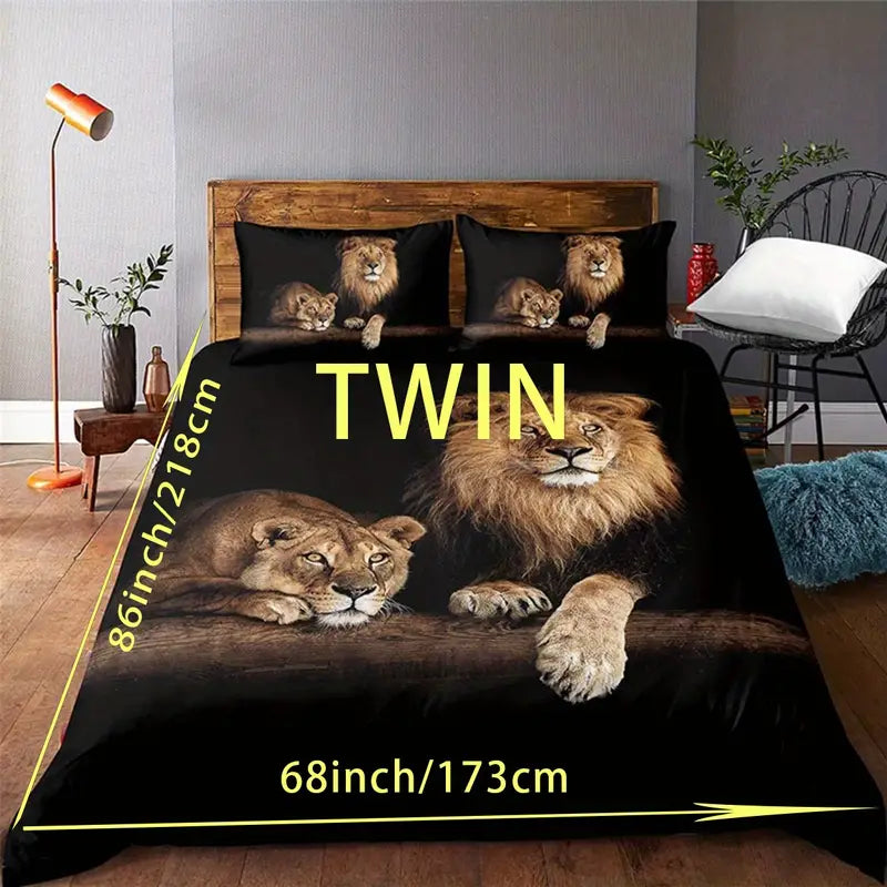 3D Wild Animal Bedding Set , Wild Animal Print Duvet Cover for Bedroom Decorations, Lion Pattern Comforter Cover , Soft Comfortable