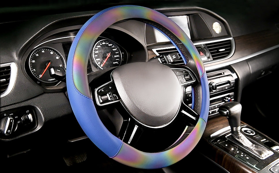 Comfortable Handle And Grip Feeling It's comfortable and soft PU leather Feel Very comfortable when driving. Protect your hands, Glossy Color Changing PU, Anti-Skip Veins Design