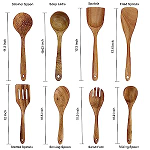 8 Pack Wooden Spoons for Cooking, for High Heat Stirring, Baking, Non Stick Pots and Pans