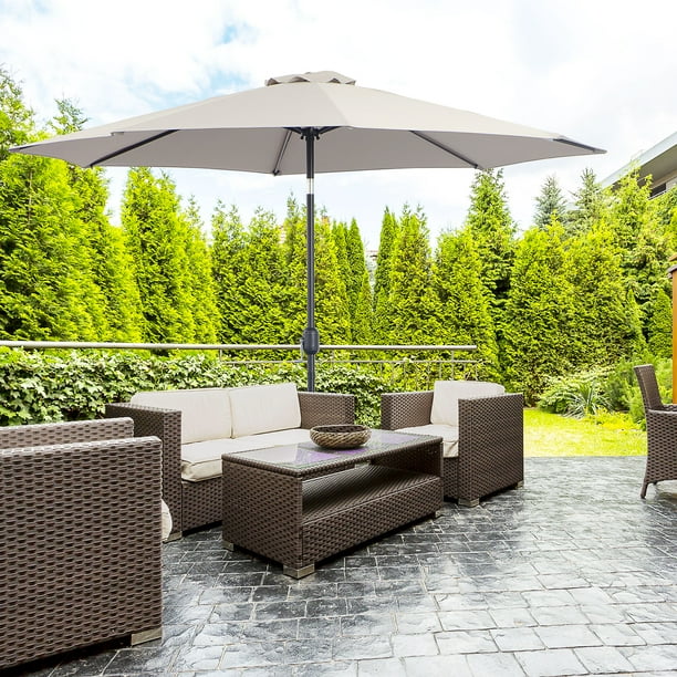 Round Market Umbrella, Patio Umbrella with Crank Handle and Tilt, Outdoor Parasol for Garden, Bench, Lawn, Light Grey