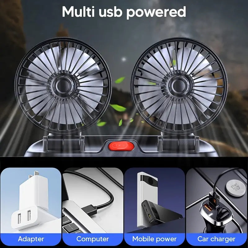 Car Double-headed Mini Fan- USB Plug-in
