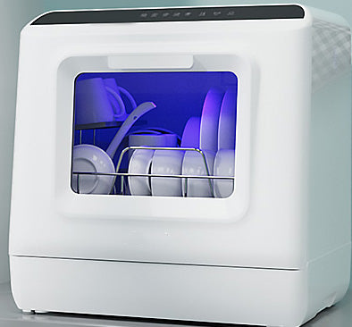 dishwasher with 73 hours of ventilation and drying function, anytime, anywhere to provide you with clean and sanitary tableware, Mini Dishwasher with 6 Programs, 360°Dual Spray