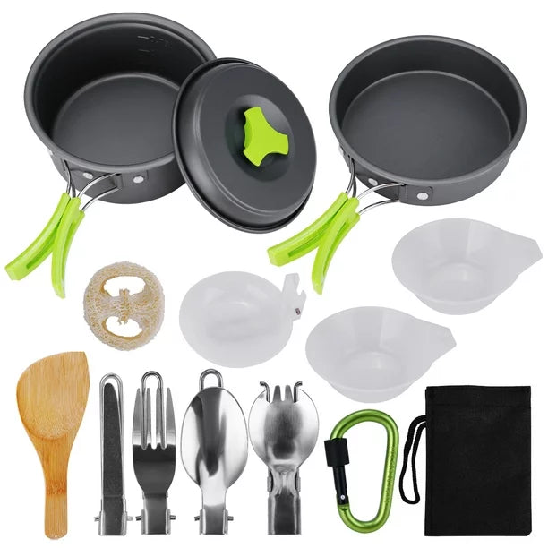 15Pcs Backpacking Gear Hiking Outdoors Non Stick Camping Cookware Set 1-2 People Lightweight Compact Durable Pot