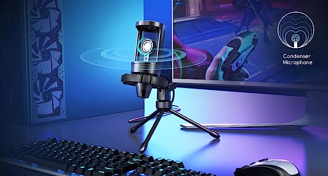 Microphone for Computer PC PS5, RGB Condenser microphone capsule truly feedback your voice details. Fluent clear sound quality shortens communication or interaction distance between you and your teammates or audience, as if in face-to-face. for Streaming