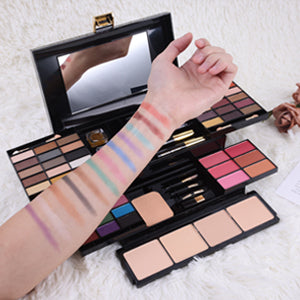 Contains eyeliner, Mascara,Lipstick,sponge stick, blush and Compact Powder. Covers almost all the makeup needs of the face,  58 Colors Professional Full Kit with Eye Shadow, Blush, Lipstick, Compact Powder, Mascara, Eyeliner, Lip Liner, Eyebrow Pencil