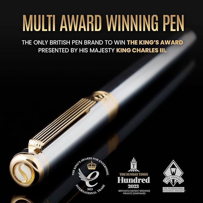 LUXURY –classic British design. Pen - Stunning Luxury Pen with 24K Gold Finish, Schmidt 18K Gilded Nib (Medium), Best Pen Gift Set for Men & Women, Professional, Executive Office