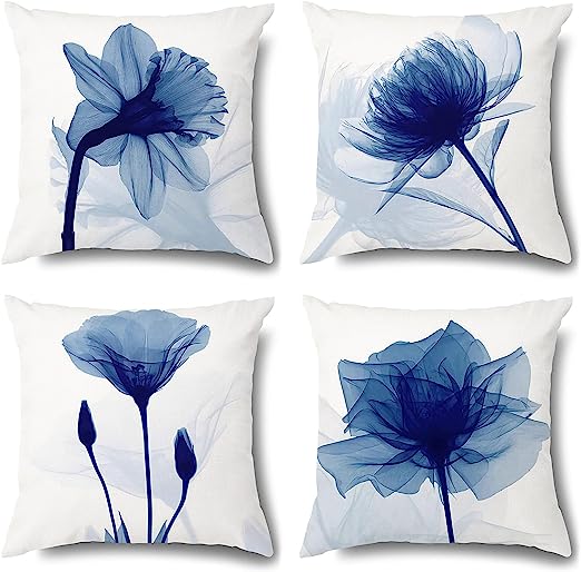 Abstract Art Decorative Throw Pillow Covers 18 x18 Set of 4 Graffiti Blue Pillow Cases Mid Century Modern Pillowcase