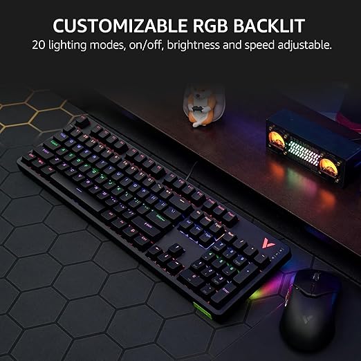20 lighting modes, adjust the brightness and speed, create your own colors and effects for the most immersive RGB experience. V500Pro 104 Keys Anti-Ghosting, Customizable Rainbow RGB Backlit, Multimedia Hotkeys, Removable Top Case