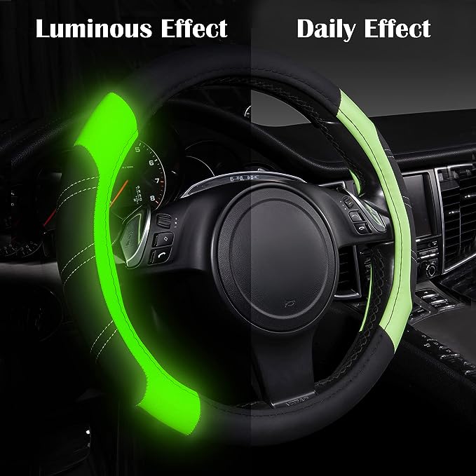 Glows Lime Fluorescent Green, Steering Wheel Cover Universal Fits for 95% all cars, The Elastic Steering Wheel Cover Is Made Of Sturdy Neoprene, Environmentally Friendly, Durable And Non-Slip
