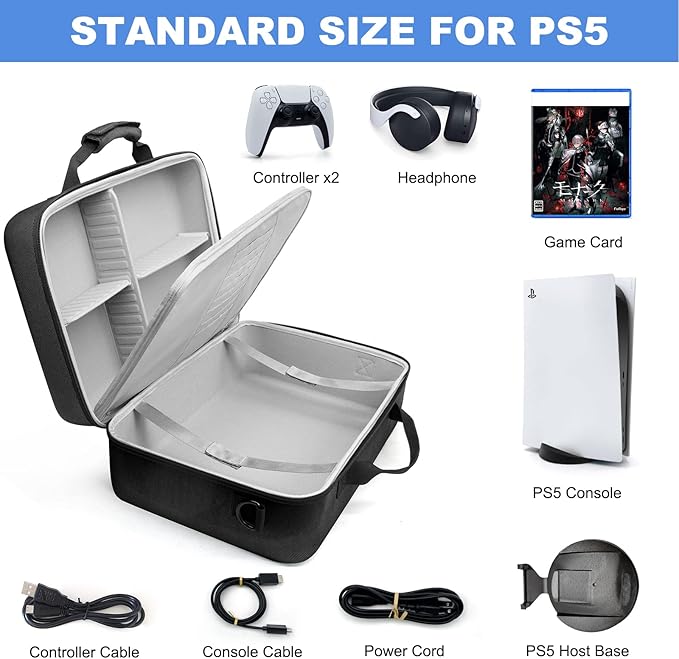 fully protects the game system from bumping and scratches.Protective PS5 Storage Bag Compatible with Playstation 5 and PS5 Digital Edition,Pro Controller,Headset,PS5 Host Base,