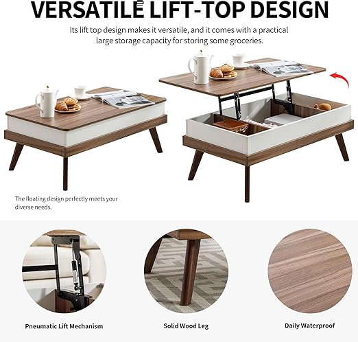 solid wood legs and high-strength particle board ensures that the table is stable and sturdy,Fully Assembled with Hidden Storage Compartment Modern Rising Tabletop Dining Table