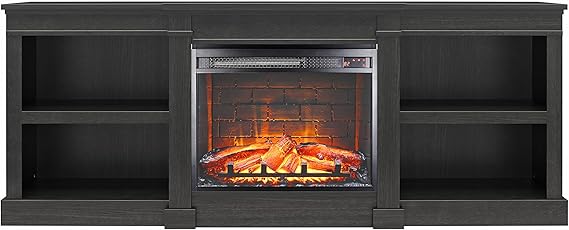 fireplace insert features a realistic flame effect that can be used with or without heat, TV Console with Electric Fireplace for TVs up to 75