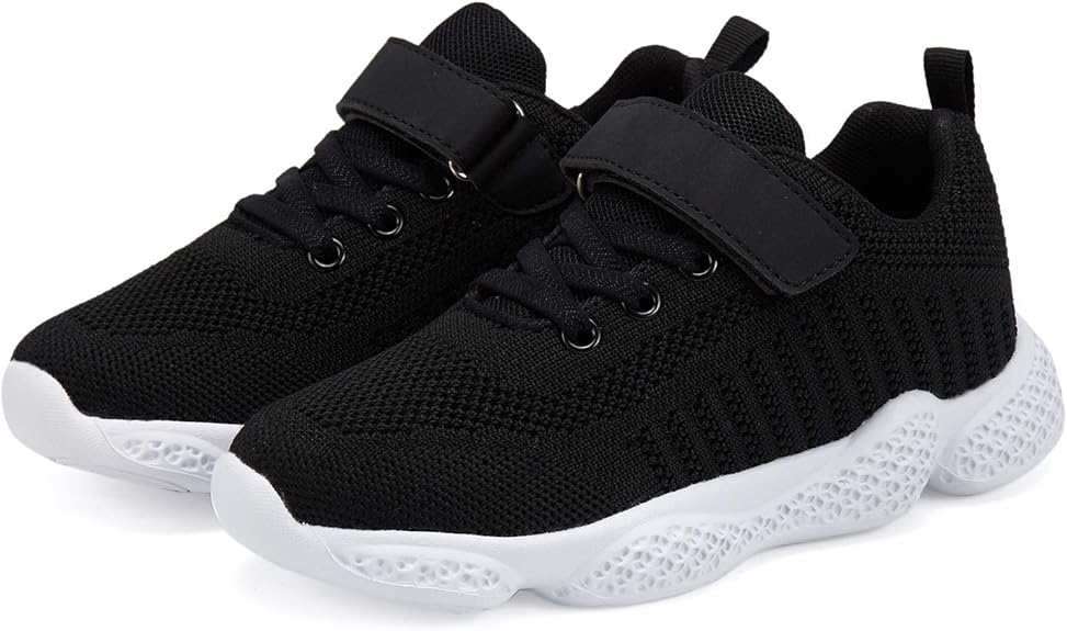 Convenient hook & loop closure design for easy on and off,help kids put on shoes easier and quickly by themselves. Shoes for Girls Boys Breathable Lightweight Running Shoes Athletic Walking Shoes