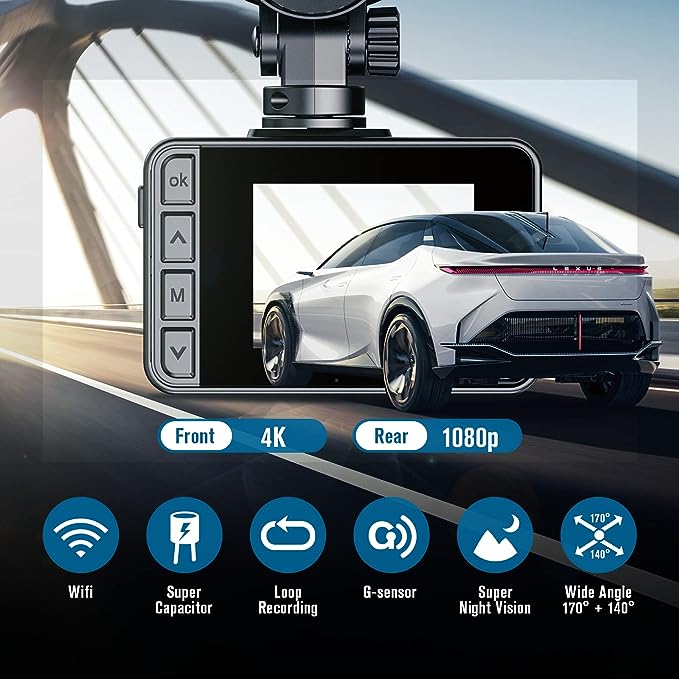 Loop Recording, Support 256GB , WiFi with App Control, Front and Rear