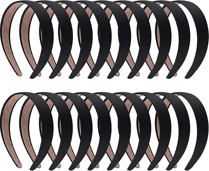 these black satin headbands are made of high quality plastic and satin fabric, durable and with good elastic,  18 Pcs Fashion Headbands for Women Girls, 1 Inch Satin Headbands Wide Non-slip
