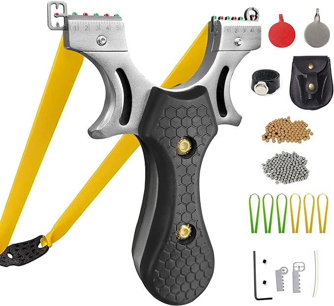 The slingshot comes with strong replacement bands of different thicknesses, , Professional Stainless Steel Tactical Slingshots,