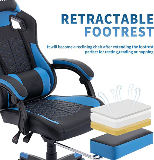 Massage Gaming Chair High Back Racing PC Computer Desk Office Chair Swivel Ergonomic Executive Leather Chair with Footrest and Adjustable Armrests Grey