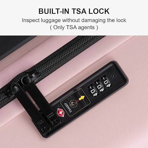 8 Spinner Wheels, Lightweight Luminous Textured, TSA Lock Built-in, Women Suitcase, Pink spinner wheels and aluminum telescoping ergonomic handle with 4 levels for effortless control and maneuverability
