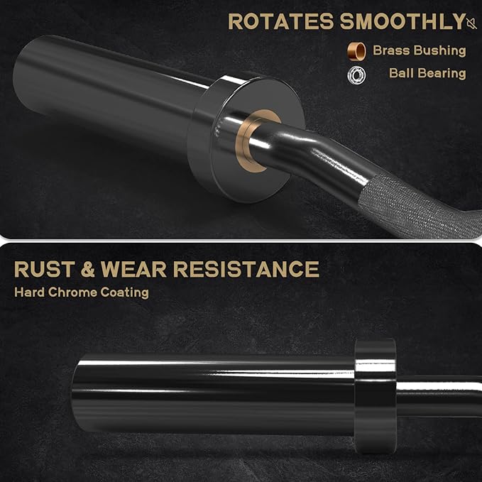 The design of needle roller bearing can rotate, strength training bars can hold 500lbs weight capacity. Home Gym Weight Bar, Chrome Curling Bar for 2 Inch Weight Plates