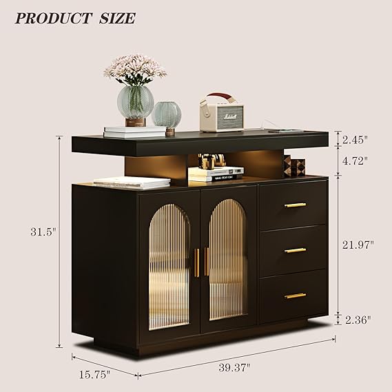 prodives better stability, made for longtime family use, Cabinets - Wood Coffee Bar Table with Shelf Capacity for Dinning Room/Living