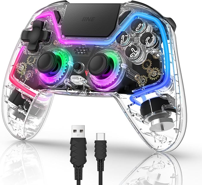 advanced Hall effect joysticks and triggers for exceptional accuracy and durability,  Joysticks and Triggers, Gamepad with 1000mAh Battery/RGB Light/Vibration/6-Axis Gyro/Multi Touch Pad/3.5mm Audio Jack