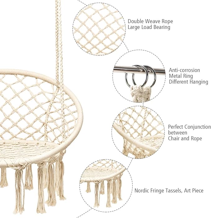 Handmade from cotton and steel frame, max. 330 lbs, Macrame Tassels Hammock Swing for C-Hammock Stand, Living Room or Patio