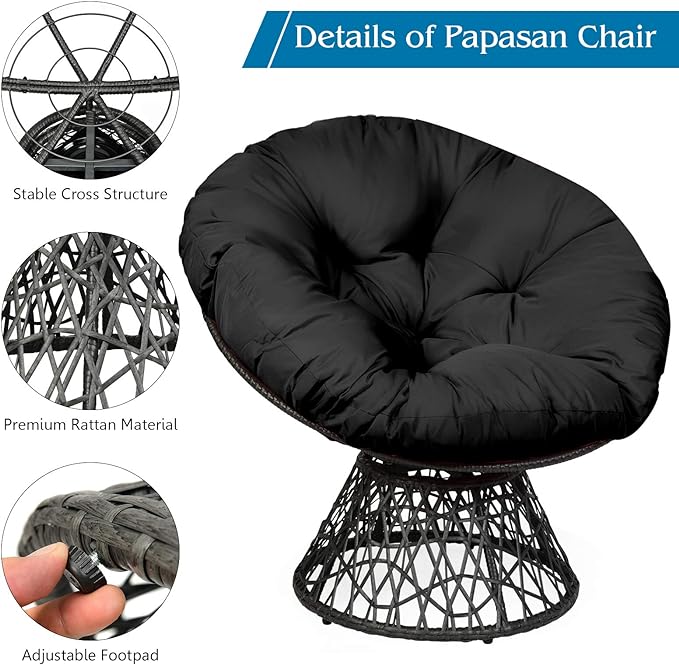 wicker chair comes with thickened soft cushions, it’s a nice decoration for balcony,Chair w/ 360-degree Swivel and Soft Cushion, Solid Structure