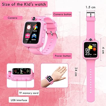 Smart Watch with 14 Puzzle Games , Recorder SD Card Calculator Alarm Clock Stopwatch Timer, The kids camera smart watch is equipped with a front HD camera