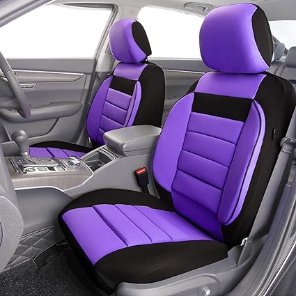 2 front seats covers,2 backrest covers,2 Separate headrest covers.EASY TO MAINTAIN AND CLEAN. 100% WASHABLE AND BREATHABLE, Two Front Car Seat Covers,for Automotive SUV,Van,saden,Trucks Airbag Compatible Black and Purple