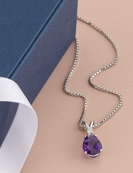 rich Royal Purple hue with a brilliant sparkle. Accented with Genuine Diamond, Diamond Pendant for Women 14K White Gold, Genuine Gemstone Birthstone Teardrop Solitaire