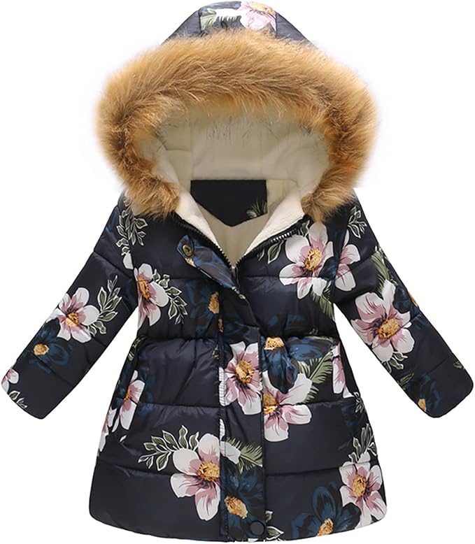 Girls quilted puffer jacket is made of 100% Polyester. Lightweight, soft, durable, skin-friendly, give your little kid the warmth they need for the winter, Coat Thicken Ski Jacket with Fur Trim Hood Kids Down Jacket Coat