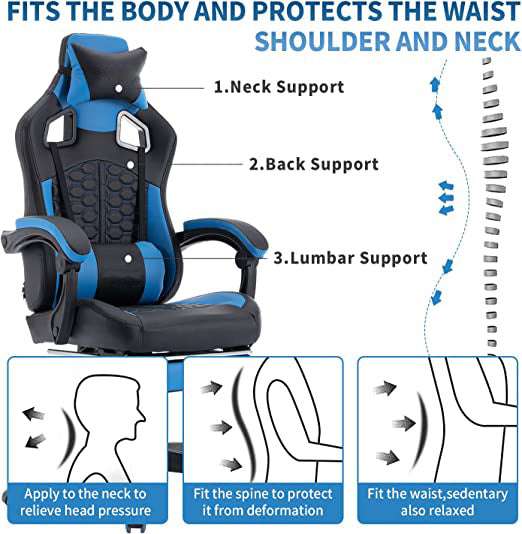 Massage Gaming Chair High Back Racing PC Computer Desk Office Chair Swivel Ergonomic Executive Leather Chair with Footrest and Adjustable Armrests Grey