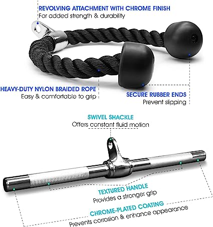 Tricep Rope Cable Machine Attachment, Press Down Bar and V-Shaped Bar