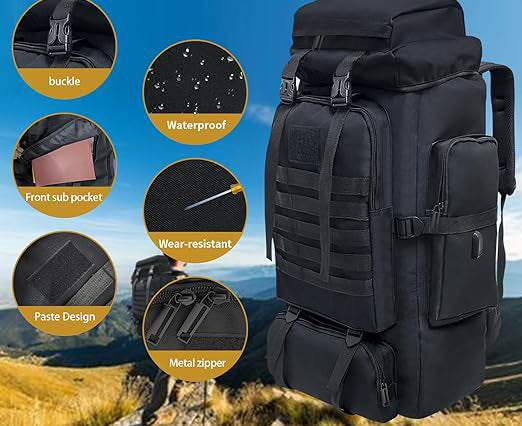hammock or shoes and other equipment & accessories, 2 front zippered pockets and two side pockets for water bottles or umbrella, Backpack with USB Charging Port, Waterproof Large Travel Daypack