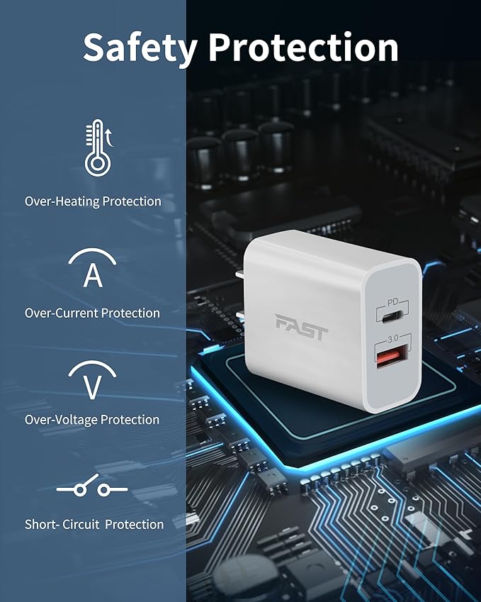 USB C charger block offer 20W fast and efficient charging.Adapter Fast Charging Block for iPhone 16/16 Plus/16 Pro/16 Pro Max/15/14/13/12/11, iPad Pro/Air/Mini, Samsung S24/S23