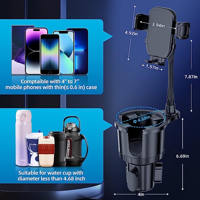 Phone and cup holder- 360° Rotation Phone Cup Holder for Car Fit All phones