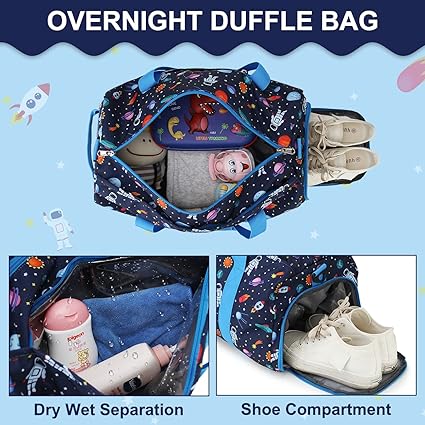 Overnight Bag Weekender Carry On Bag for Gym Sport with Shoe Compartment and Wet Pocket Space,  The travel bag is made from high quality water resistant polyester with premium metal