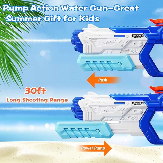 The reasonable capacity is great for boys and girls to move more faster and freely in summer games. Super Squirt Guns Water Soaker Blaster 28-32 Feet Shooting Range Toys for Children Adult