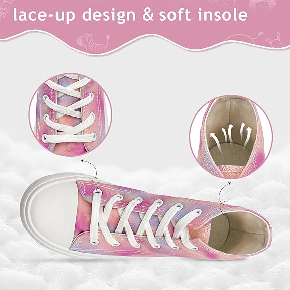 Kids canvas sneakers with multi-colored are made of breathable material. Soft lining and insole to keep your child's feet dry and comfortable throughout the day. You can give it as a gift to your children or friends.