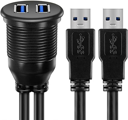 3 Feet USB 3.0 Female AUX Flush Car Mount Extension Cable for Car Truck Boat Motorcycle Dashboard Panel